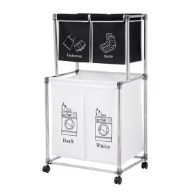 Laundry Hamper 2 Tier Laundry Sorter with 4 Removable Bags for Organizing Clothes,With four wheels for easy movement, Laundry, Lights, Darks
