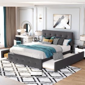 Upholstered Platform Bed with 2 Drawers and 1 Twin XL Trundle, Linen Fabric, Queen Size - Dark Gray(OLD SKU :LP000314AAE)