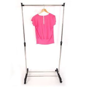 Single-bar Vertical & Horizontal Stretching Stand Clothes Rack with Shoe Shelf Silver RT
