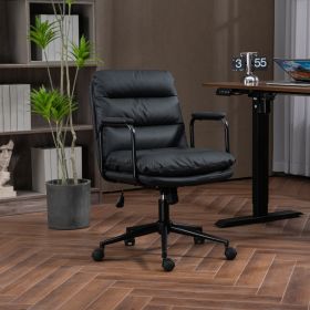 Office Chair,Mid Back Home Office Desk Task Chair with Wheels and Arms Ergonomic PU Leather Computer Rolling Swivel Chair with Padded Armrest,The back