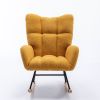 Rocking Chair with Pocket, Soft Teddy Fabric Rocking Chair for Nursery, Comfy Wingback Glider Rocker with Safe Solid Wood Base for Living Room Bedroom