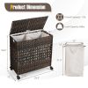 110L 2-Section Laundry Hamper with 2 Removable and Washable Liner Bags - Brown