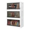 YSSOA Plastic Storage Bins with Lids, 120 Qt (30 Gal) Storage Cabinet, 3 Pack Stackable Beige Wardrobe Closet Organizer, 20.5 x 11.4 x 31.9 Inch Folda