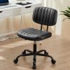SWEETCRISPY PU Leather Low Back Task Chair Small Home Office Chair with Wheels - as Pic