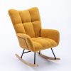 Rocking Chair with Pocket, Soft Teddy Fabric Rocking Chair for Nursery, Comfy Wingback Glider Rocker with Safe Solid Wood Base for Living Room Bedroom
