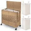 110L 2-Section Laundry Hamper with 2 Removable and Washable Liner Bags - Natural